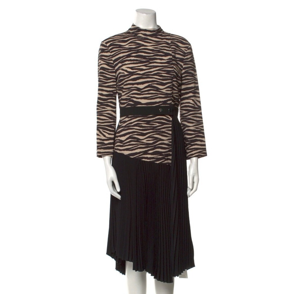 NWT A.L.C. Zebra Print Dress Pleated Midi Asym Sz 8 Sophisticated Winter‎ Luxury
